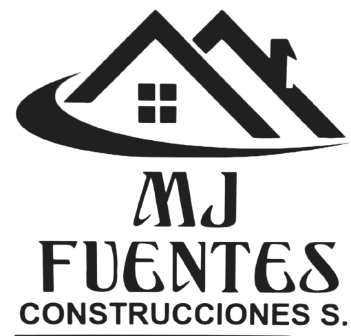 Logo de MJ Fuentes Construcciones: Tejado y Nombre de la Empresa